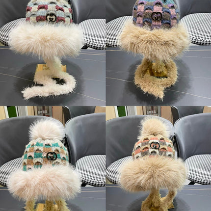 BEANIE HAT IN COLORFUL WOOL AND RABBIT FUR 392117