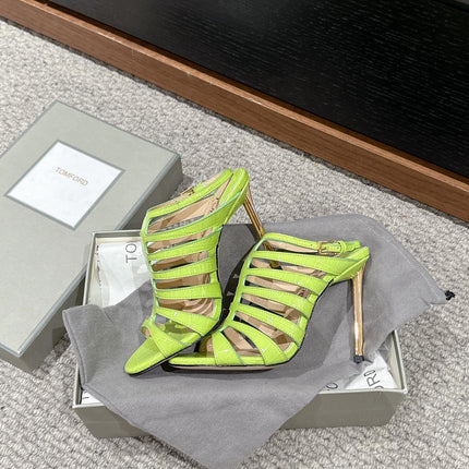 HIGH SANDAL 10 CM IN PEAR GREEN CALFSKIN