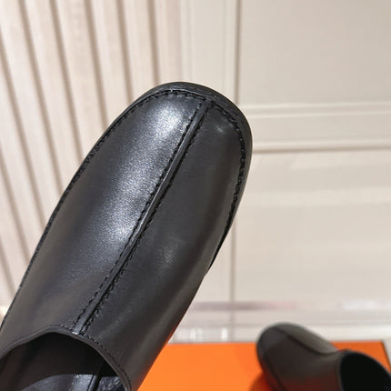 HM 26S HEEL MULES 65 MM IN BLACK CALFSKIN