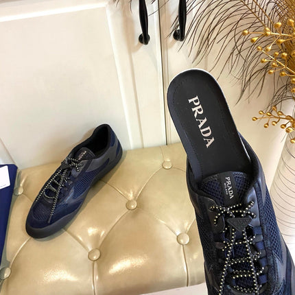 PRADA 26S LACE UP SNEAKERS CHUNKY SOLE IN BLUE TECH FABRIC AND MESH
