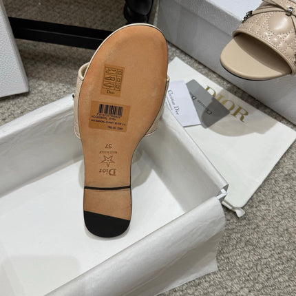 DIOR 26S FLAT MULES IN BEIGE QUILTED LAMBSKIN SILVER HARDWARE