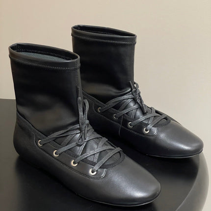 ALO 25S PALOMA WOOL FLAT ANKLE BOOTS IN BLACK LAMBSKIN