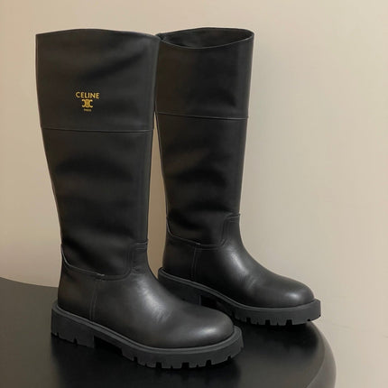 CELINE 26S MARGARET HIGH BOOTS IN BLACK CALFSKIN