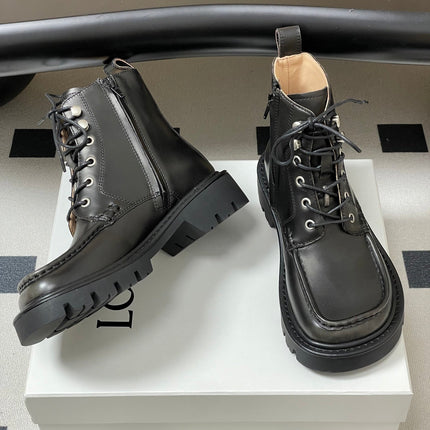 LOEWE 26S ANKLE BOOTS IN DARK OLIVE GRAY CALFSKIN