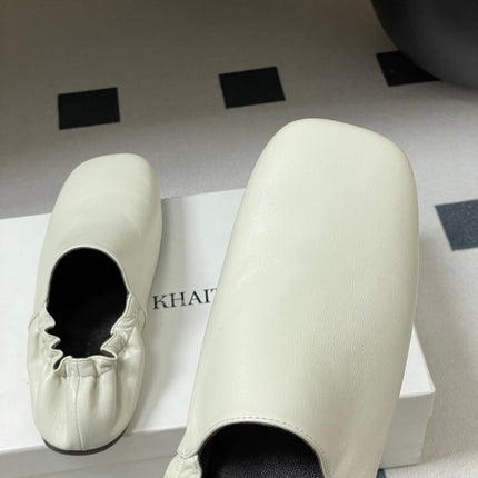 CELINE 26S ELASTIC-BACK FLAT SHOES IN WHITE LAMBSKIN
