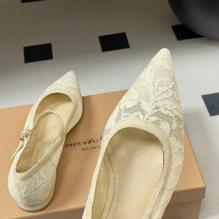 GIANVITO ROSSI 26S MARY JANE IN CREAM WHITE LACE