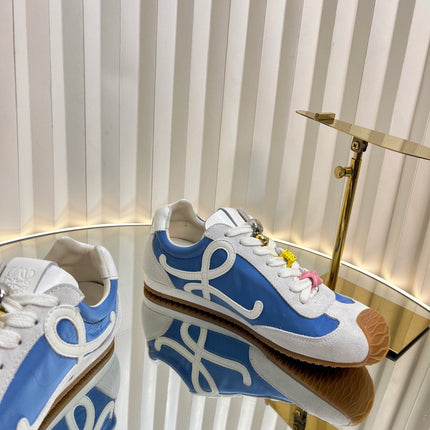 LOEWE 26S RUNNER 2.0 SNEAKERS IN WHITE SUEDE AND BLUE FABRIC