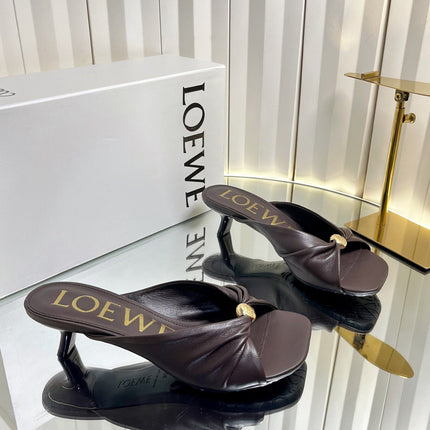 LOEWE 26S HEELED SANDALS 45 MM IN DARK BROWN CALFSKIN