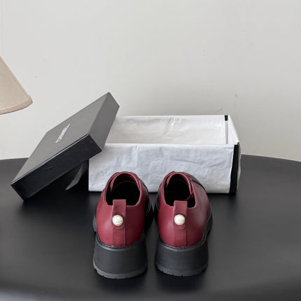 CHANEL 26S LACE UP PLATFORM IN BLACK AND RED CALFSKIN