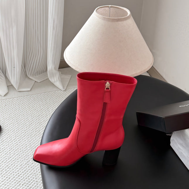 CHANEL 26S ANKLE BOOT 70 MM IN RED CALFSKIN SQUARE TOE