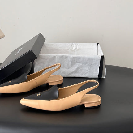 CHANEL 26S SLINGBACK FLAT IN BLACK AND BEIGE CALFSKIN