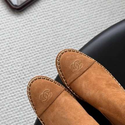 CHANEL 26S CHELSEA ANKLE BOOTS 70 MM IN BROWN SUEDE
