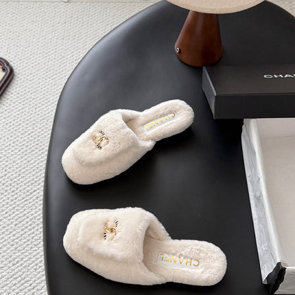 CHANEL 26S MULES IN WHITE SHEARLING LINING