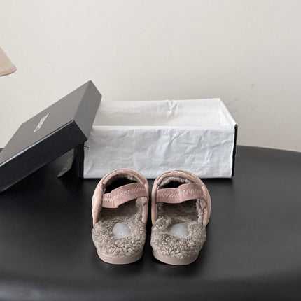 CHANEL 26S SLINGBACK LOAFERS IN GREY SUEDE AND SHEARLING LINING
