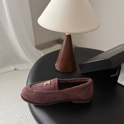 CHANEL 26S LOAFERS IN PURPLE SUEDE AND SHEARLING LINING