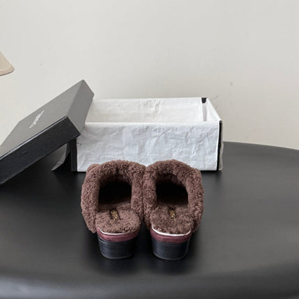 CHANEL 26S MULES IN BURGUNDY SHEARLING AND SUEDE