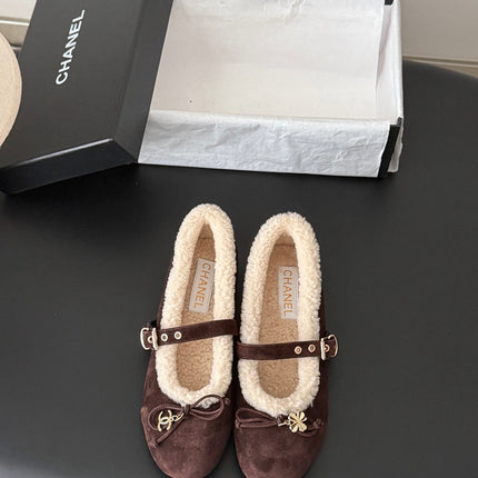 CHANEL 26S MARY JANE FLATS IN DARK BROWN SUEDE AND SHEARLING