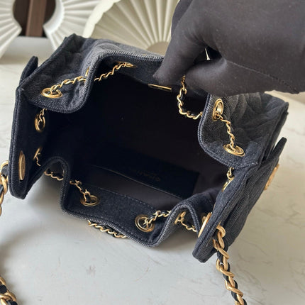 CHANEL 25S HOBO BAG 22 IN CHARCOAL GREY DENIM GOLD HARDWARE