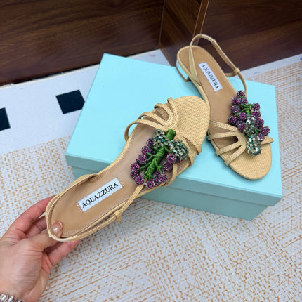AQUAZZURA 26S CRYSTAL SANDALS IN BEIGE FABRIC