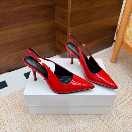 CELINE 26S SLINGBACK HIGH HEEL PUMPS 85 MM IN RED CALFSKIN