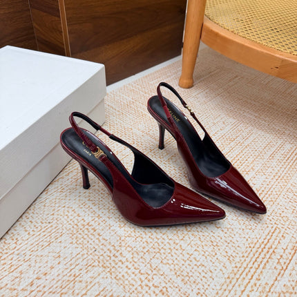 CELINE 26S SLINGBACK HIGH HEEL PUMPS 85 MM IN BURGUNDY CALFSKIN