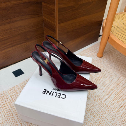 CELINE 26S SLINGBACK HIGH HEEL PUMPS 85 MM IN BURGUNDY CALFSKIN