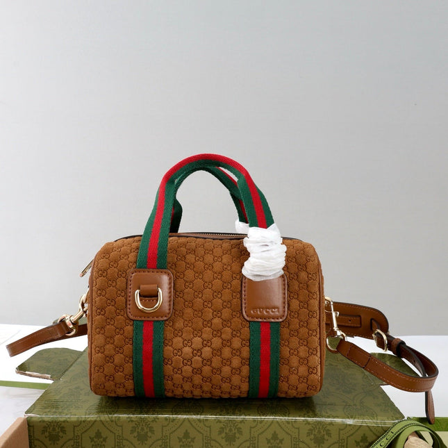 GUCCI 26S MINI BAULETTO BAG 20 IN BROWN SUEDE