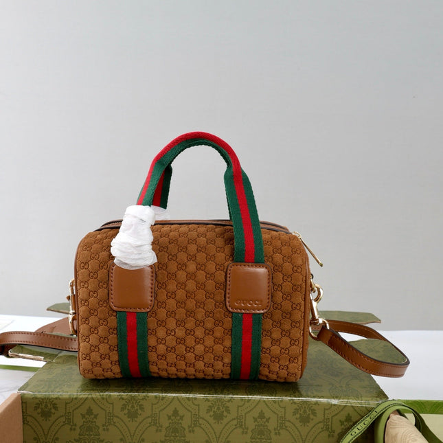 GUCCI 26S MINI BAULETTO BAG 20 IN BROWN SUEDE