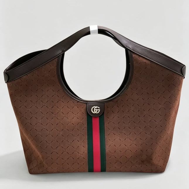 GUCCI 26S GIGLIO LARGE TOTE BAG 60 IN DARK BROWN SUEDE