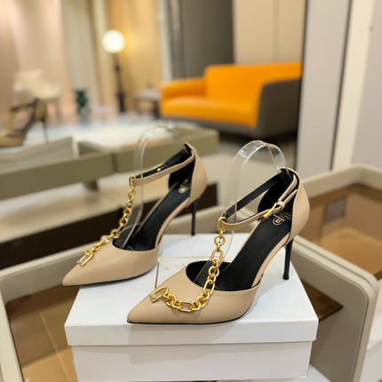 BALMAIN 25S SYNC STILETTOS WITH POINTED TOE 95MM IN BEIGE CALFSKIN