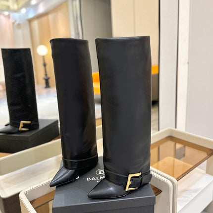 BALMAIN 26S KNEE-HIGH BOOTS 100 MM IN BLACK CALFSKIN