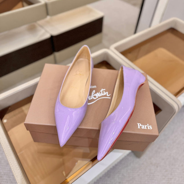 CHRISTIAN LOUBOUTIN 26S BALLERINA FLATS IN LIGHT PURPLE PATENT CALFSKIN