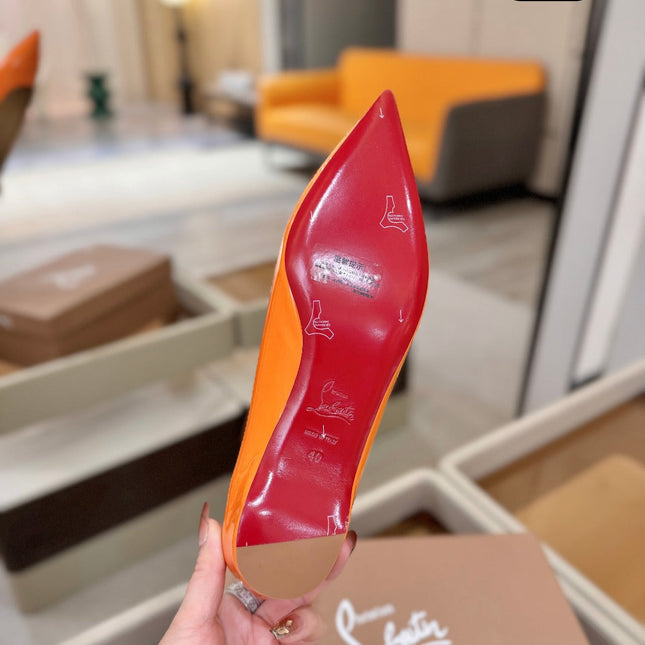 CHRISTIAN LOUBOUTIN 26S BALLERINA FLATS IN ORANGE PATENT CALFSKIN