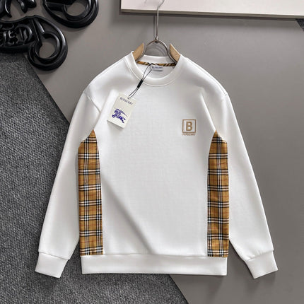 BURBERRY CHECK TRIM COTTON SWEATSHIRT IN WHITE