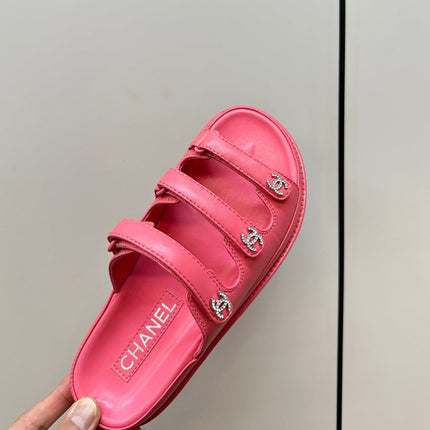 dad sandals pink 1 3 rows lambskin mules