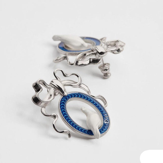 CD 26S TOILE DE JOUY BIRD BOW DROP EARRINGS IN SILVER TONE METAL 644371