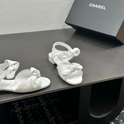 CHANEL 26S BOW SANDALS IN WHITE CALFSKIN