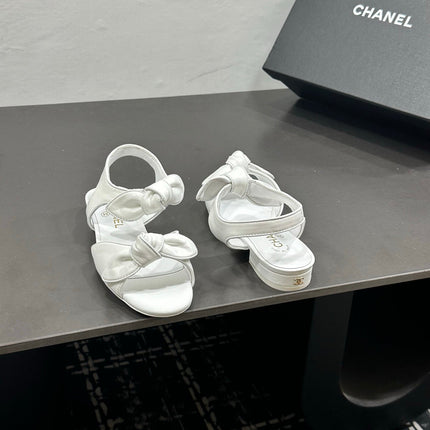 CHANEL 26S BOW SANDALS IN WHITE CALFSKIN