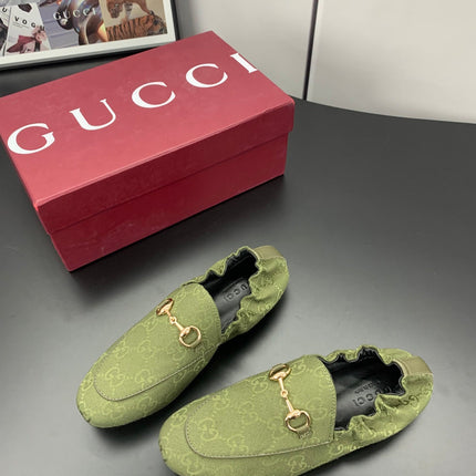 GUCCI 26S LOAFERS IN MOSS GREEN CANVAS