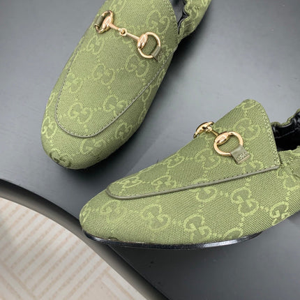 GUCCI 26S LOAFERS IN MOSS GREEN CANVAS