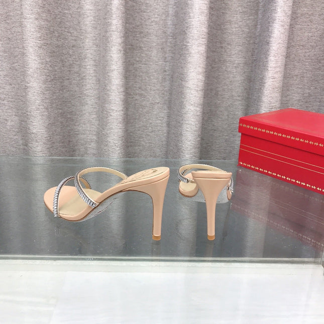 RENE CAOVILLA 26S HIGH-HEELED SANDALS 85 MM IN BEIGE LAMBSKIN