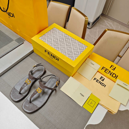 FENDI 26S FLIP-FLOP SANDALS IN DARK GREY CALFSKIN