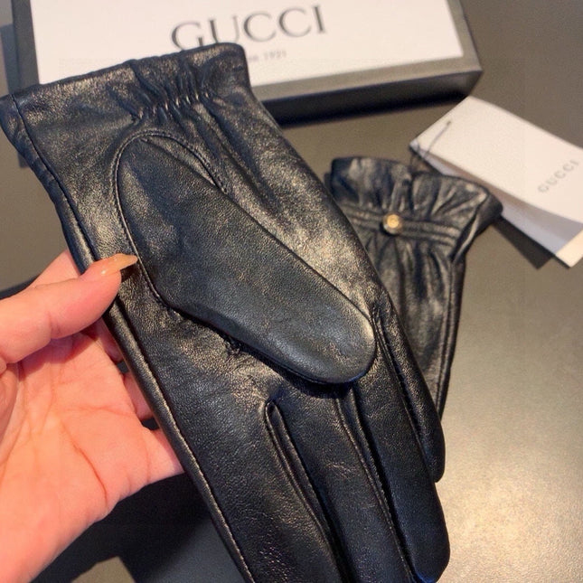 TOUCHSCREEN GLOVES WITH DOUBLE CORD TIGHTENING IN BLACK LAMBSKIN 440488