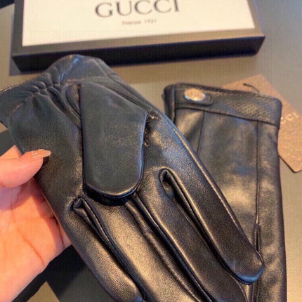 GLOVES IN BLACK CALFSKIN AND FLEECE LINING 465014