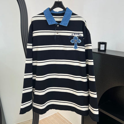 CHROME HEARTS 26S LONG-SLEEVE STRIPED POLO SHIRT 082