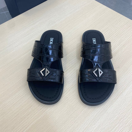 CD ALIDAS CROSS CROCODILE MOTIF SANDAL BLACK CALFSKIN