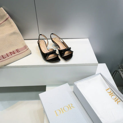 DIOR 26S BOW SLINGBACK SANDALS 45MM IN BLACK CALFSKIN