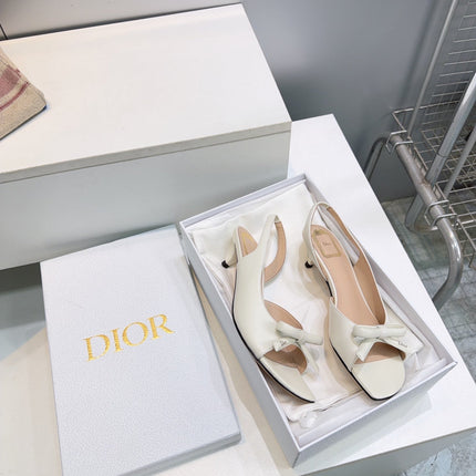 DIOR 26S BOW SLINGBACK SANDALS 45MM IN IVORY WHITE CALFSKIN