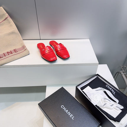 CHANEL 26S LOAFER MULES IN DARK RED PATENT LAMBSKIN