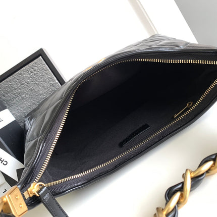 CHANEL 25S HOBO BAG 32 CM IN BLACK LAMBSKIN WITH GOLD HARDWARE